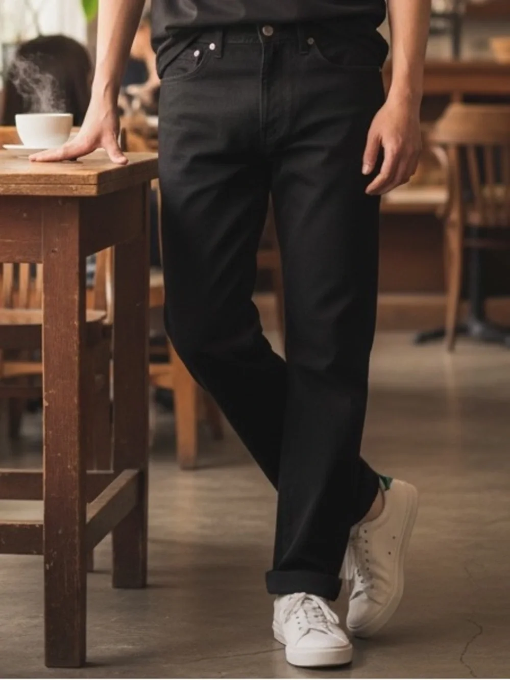 Nwot Sandro Paris Men's Black relax Straight-Leg Jeans